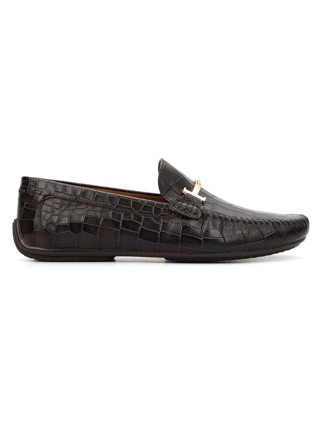Men Textured Leather Round Toe Slip-On Formal Loafers
