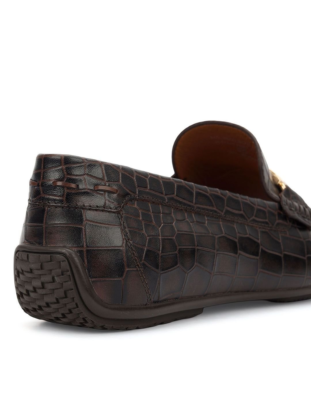 Men Textured Leather Round Toe Slip-On Formal Loafers - Image 4