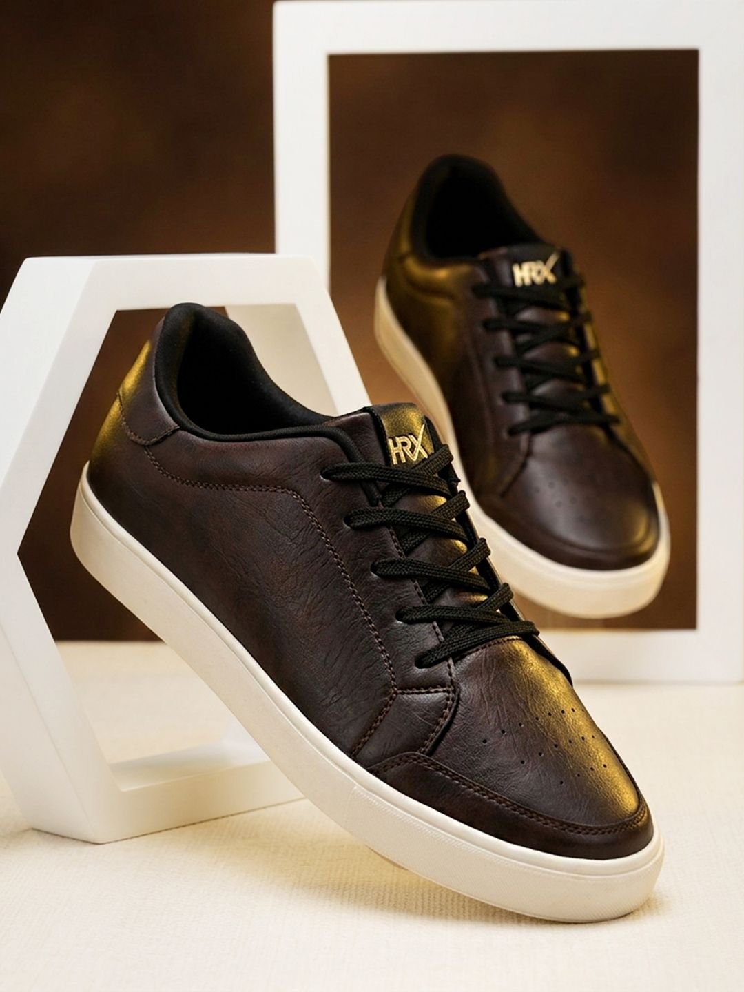 HRX by Hrithik Roshan Men Brown Contrast Sole Lace Up Sneakers