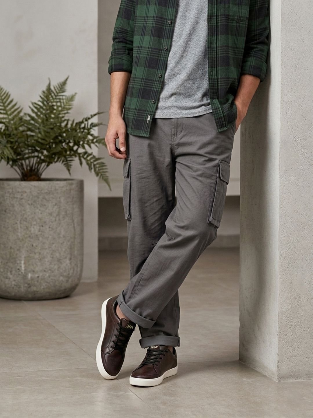 HRX by Hrithik Roshan Men Brown Contrast Sole Lace Up Sneakers - Image 2