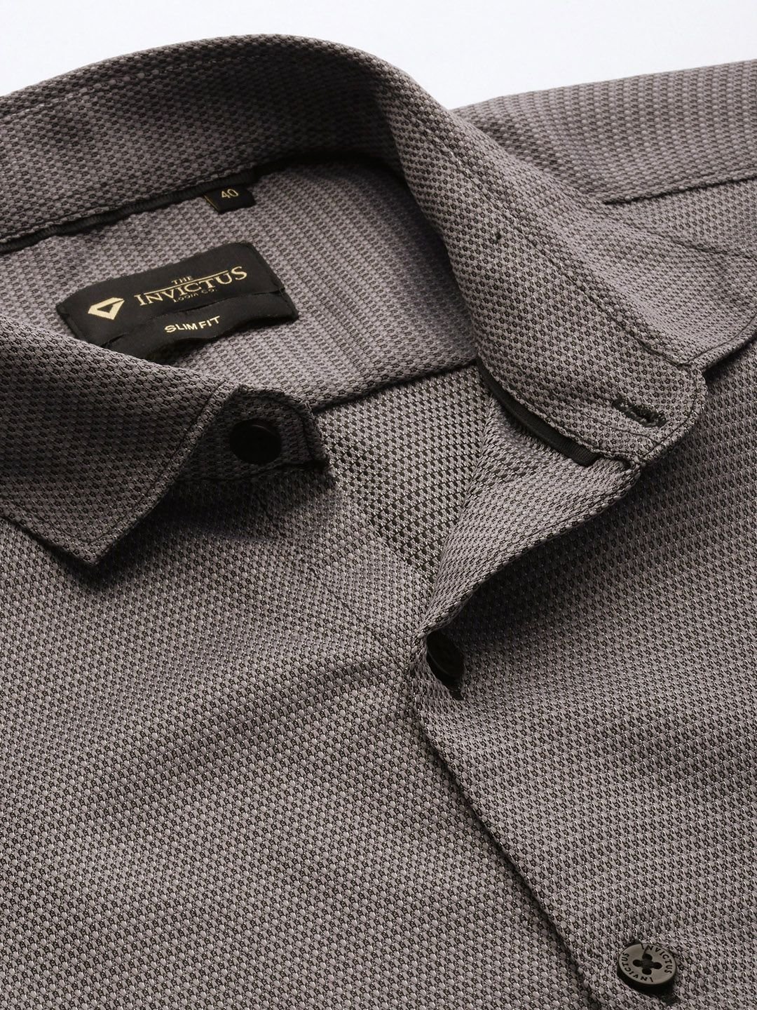 INVICTUS Men Easy Care Grey & Black  Self Design  Formal Shirt - Image 2