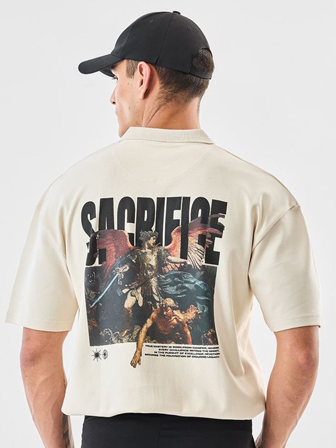 Snitch Men Graphic Printed Polo Collar Pure Cotton Oversized T-shirt