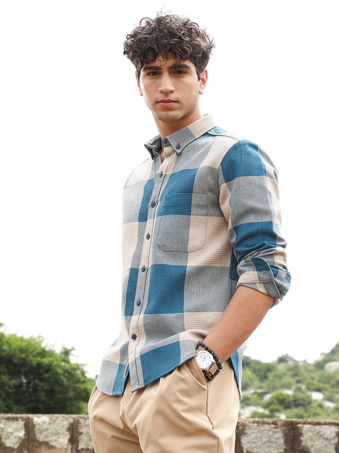Comfort Buffalo Checks Button-Down Collar Cotton Casual Shirt - Image 2