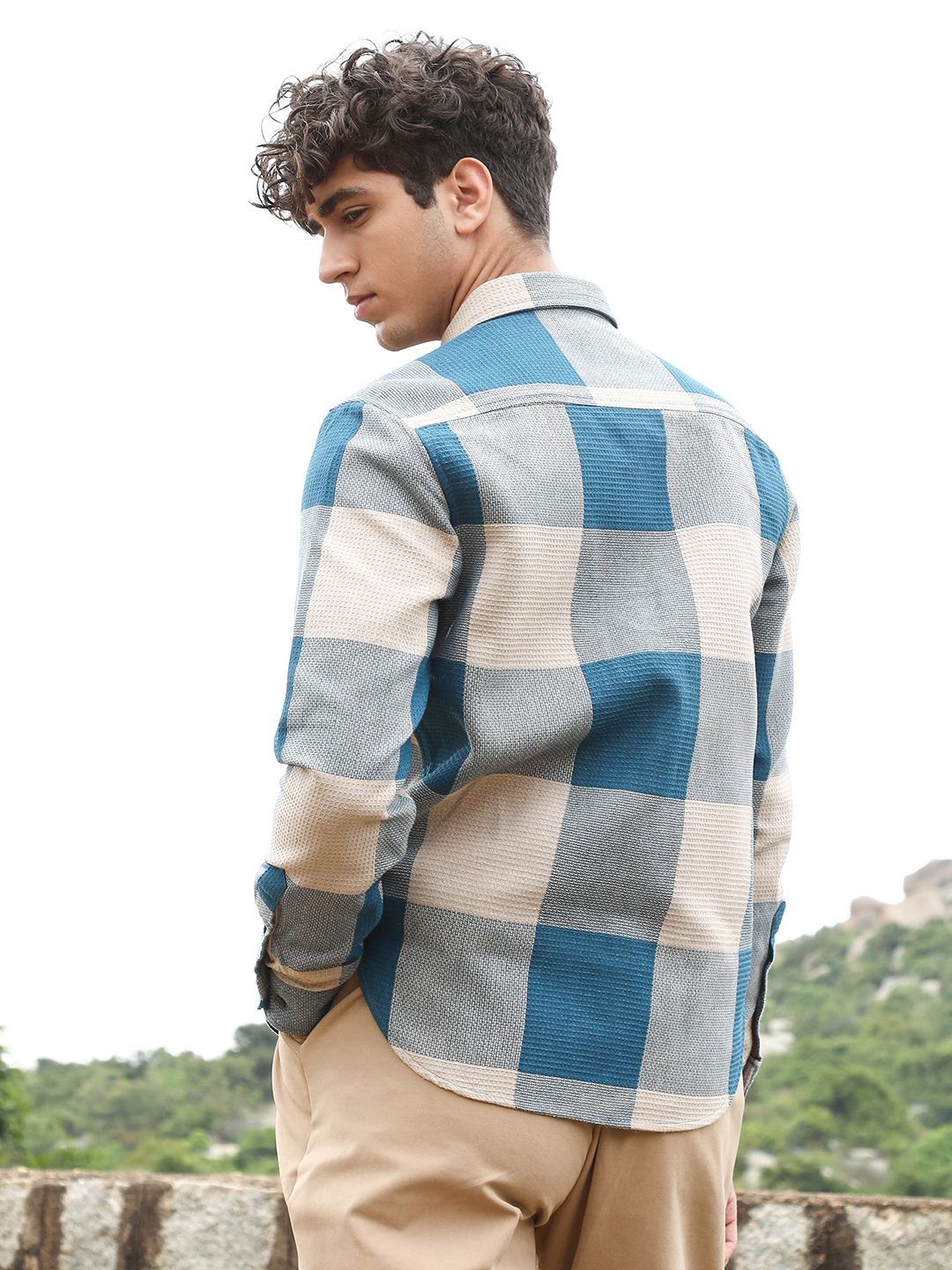 Comfort Buffalo Checks Button-Down Collar Cotton Casual Shirt - Image 3