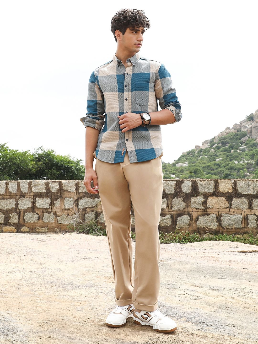 Comfort Buffalo Checks Button-Down Collar Cotton Casual Shirt - Image 4