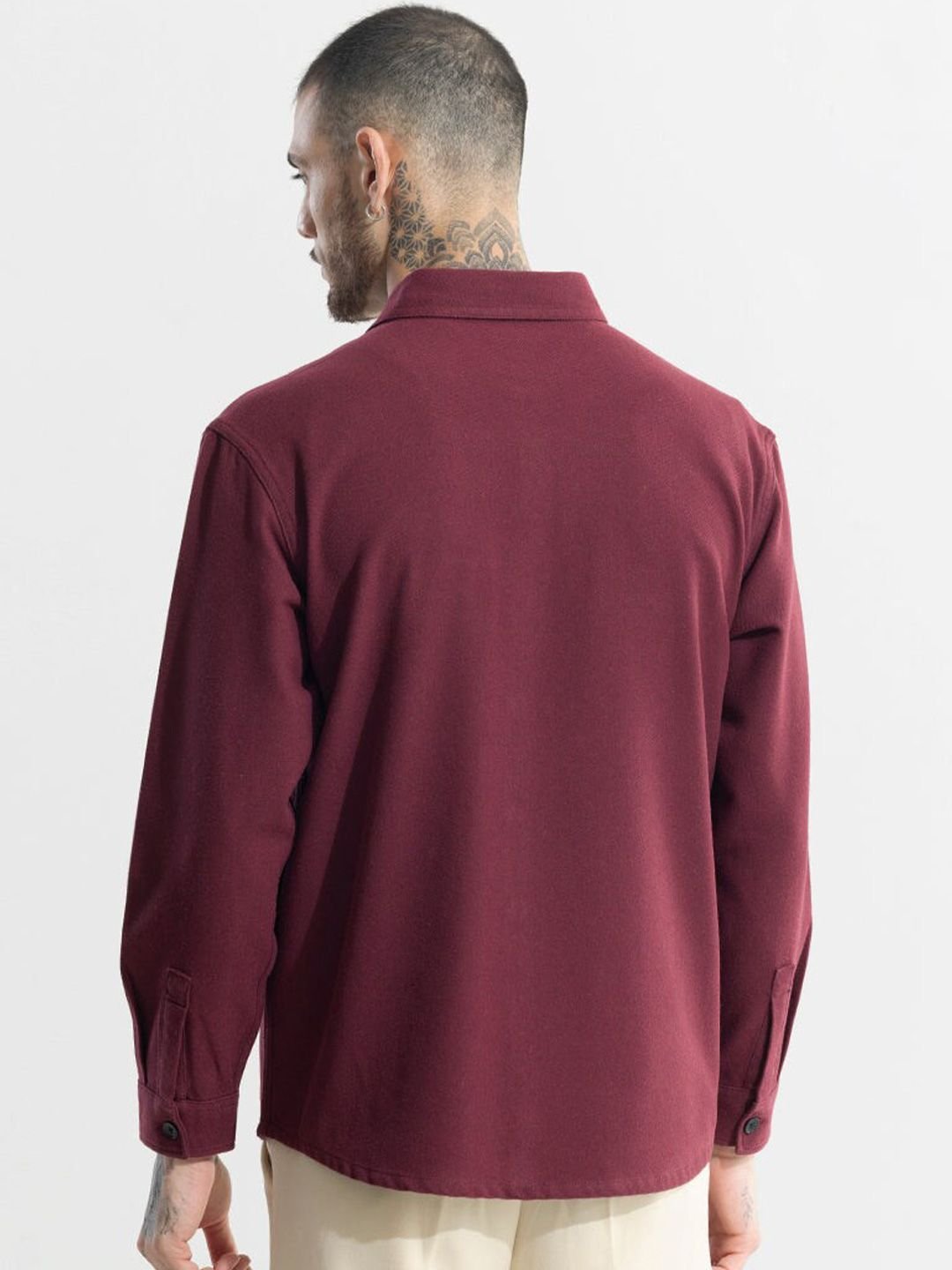 Maroon Classic Relaxed Fit Pure Cotton Casual Overshirt - Image 3
