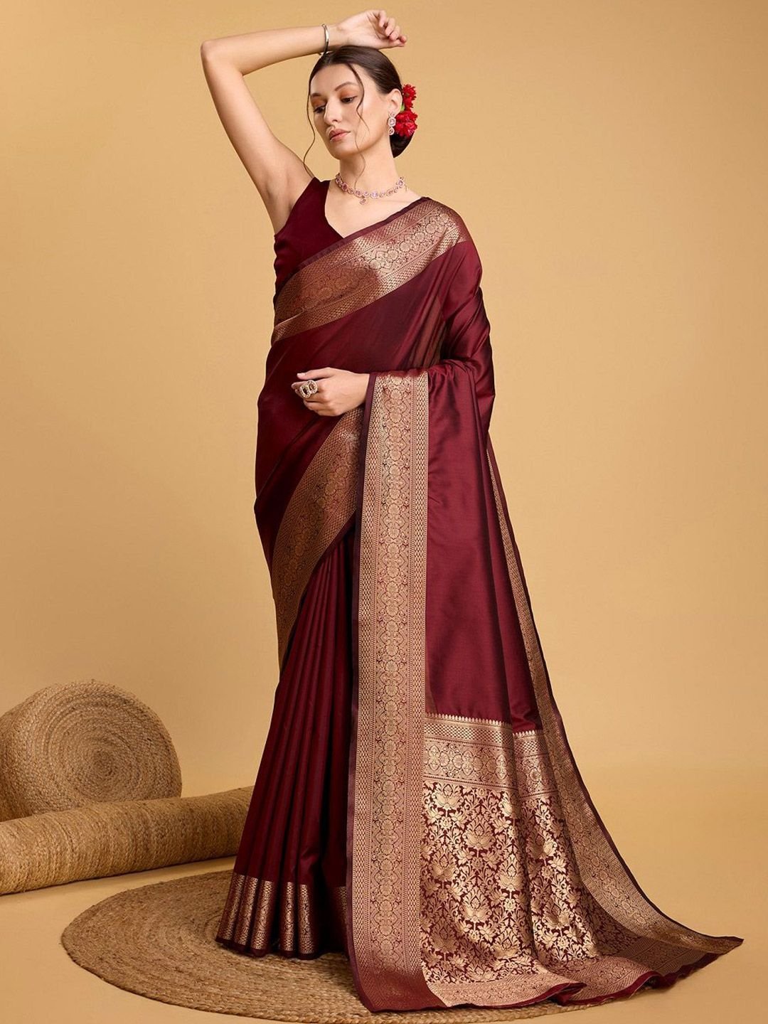 Art Silk Woven Design Zari Kanjivaram Saree With Unstitched Blouse Piece