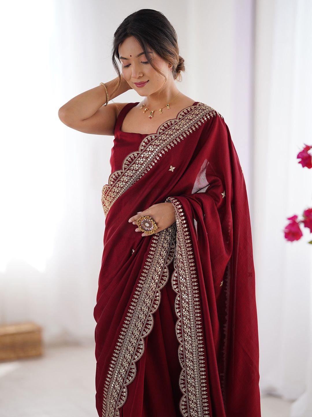 Saree mall Embellished Embroidered Sequinned Heavy Work Sarees - Image 4