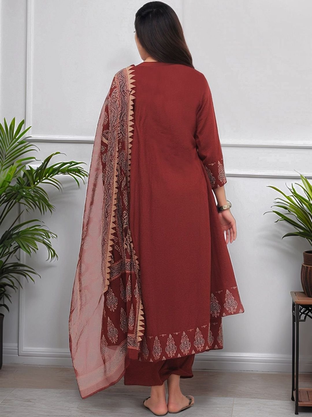 Aaghnya Women Ethnic Motifs Printed Panelled Kurta with Trousers & With Dupatta - Image 2
