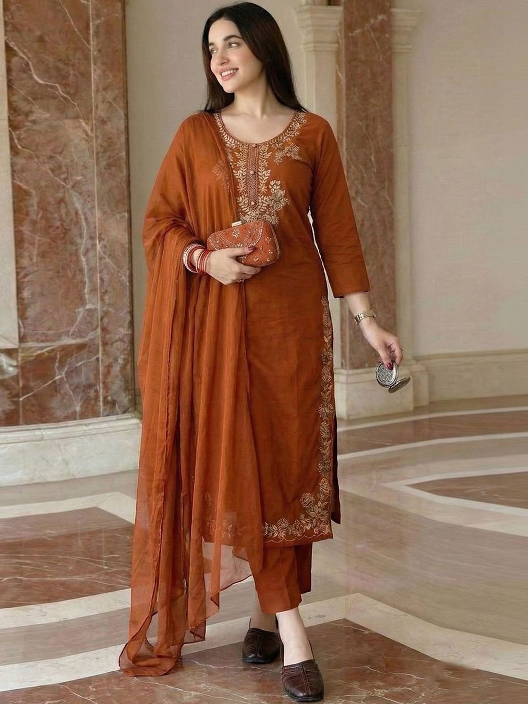 Women Ethnic Motifs Embroidered Regular Thread Work Kurta with Trousers & With Dupatta - Image 4