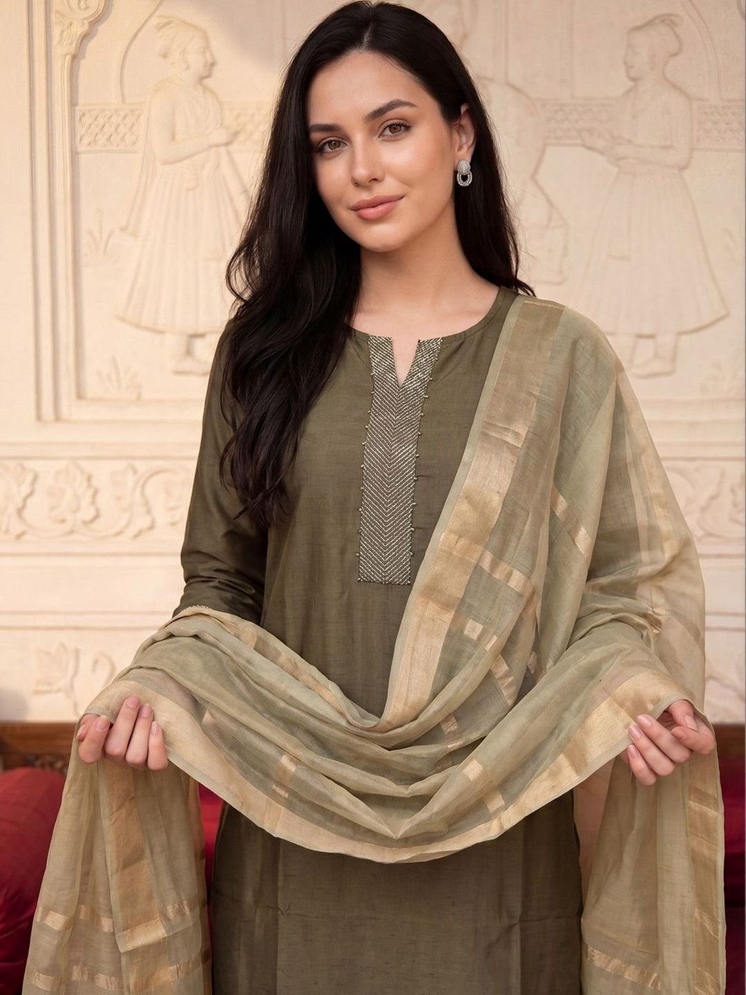 Indo Era Indo Era Women Regular Thread Work Kurta with Trousers & With Dupatta - Image 2