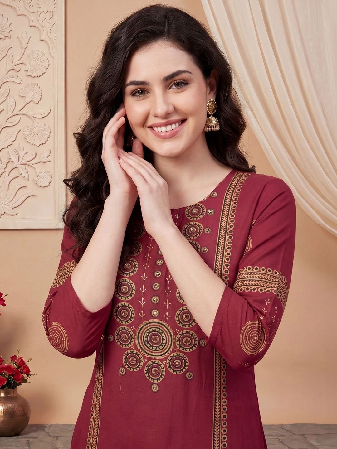 Indo Era Women Ethnic Motifs Printed Regular Pure Cotton Kurta with Trousers & With Dupatta - Image 3