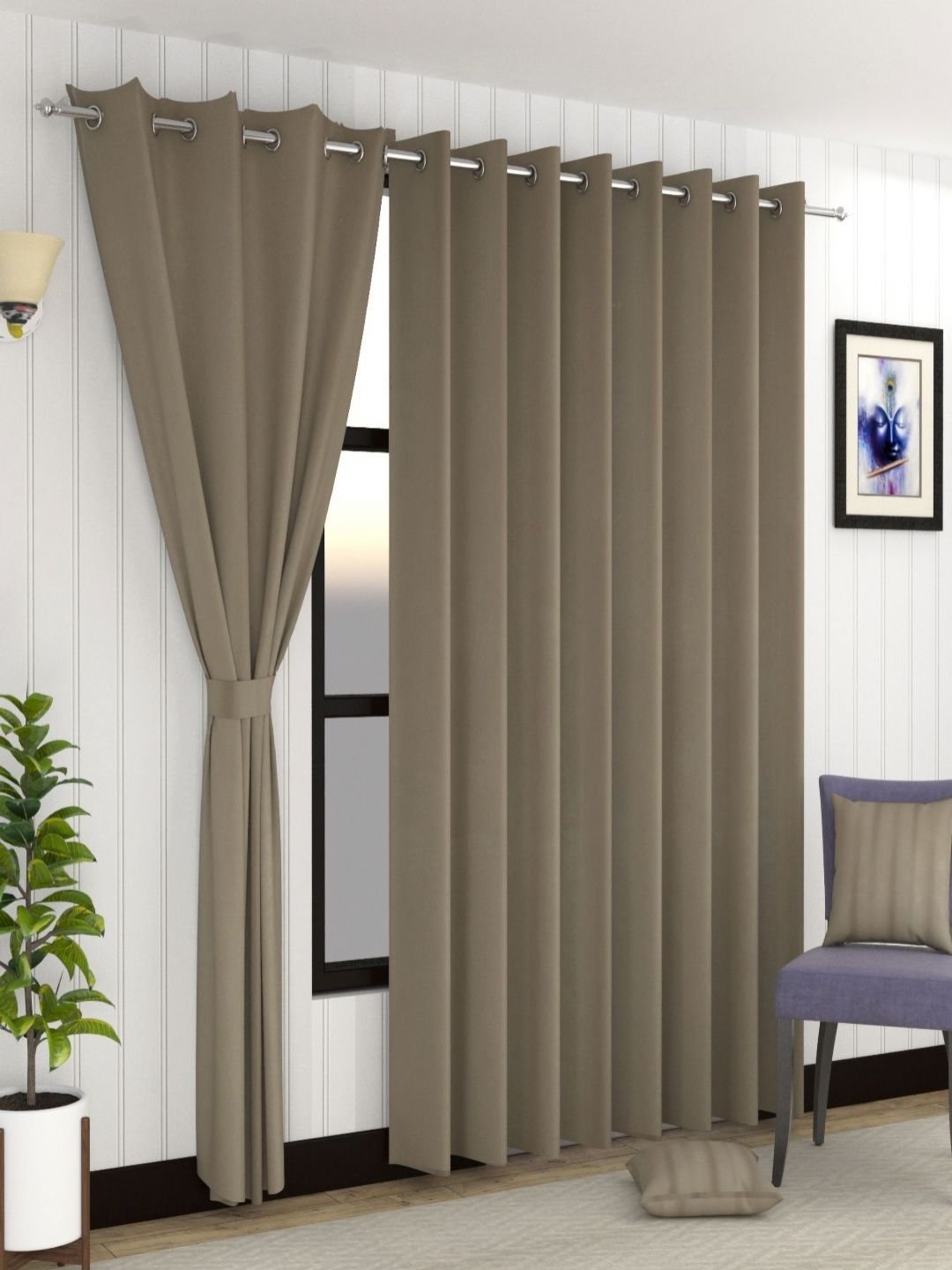 Aura Aura Camel Brown 2 Pieces Black Out Long Door Curtains