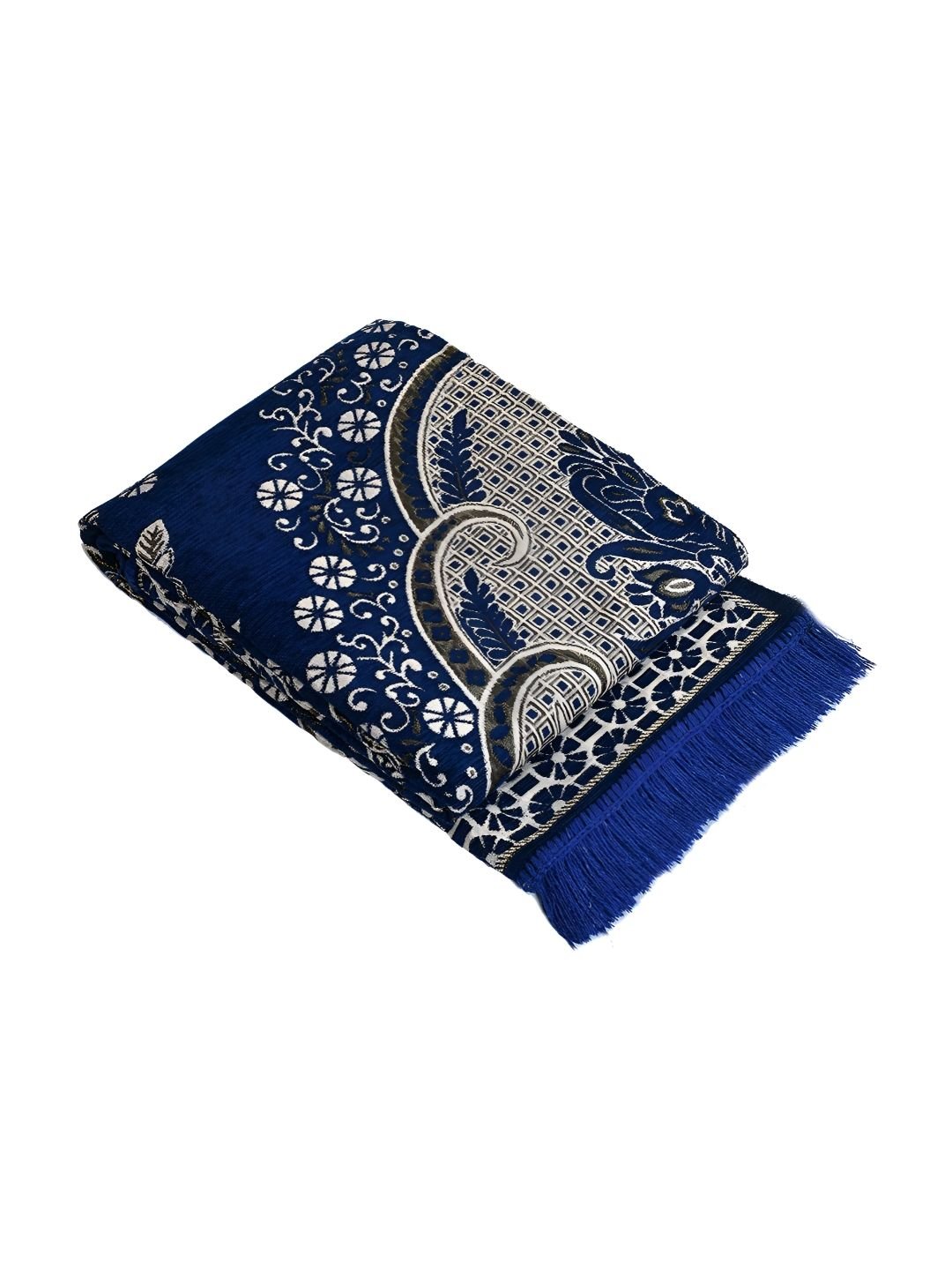 Sparrow world Blue & White Floral Printed Velvet Chennille Rectangular Carpet - Image 3