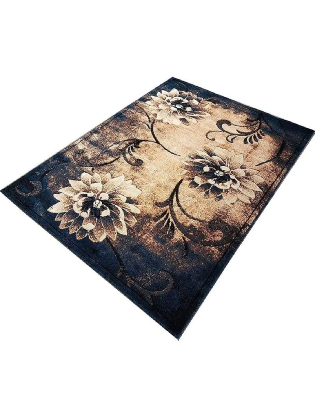 Samjeeda Handloom carpets Teal Blue & Beige Floral Printed Carpet - Image 2