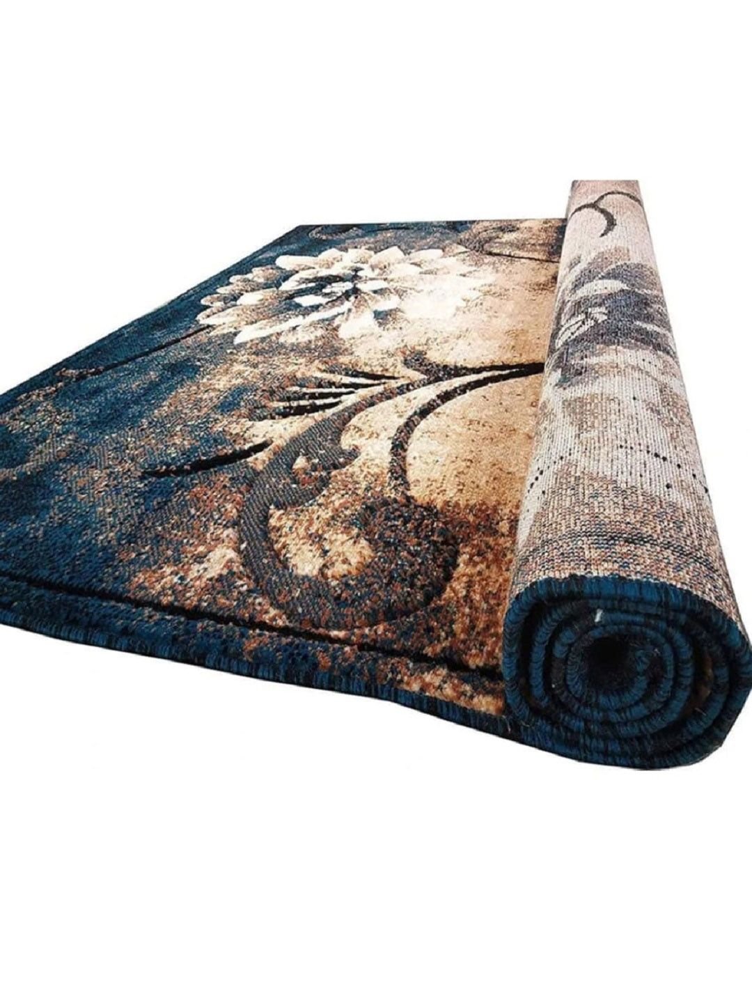Samjeeda Handloom carpets Teal Blue & Beige Floral Printed Carpet - Image 3