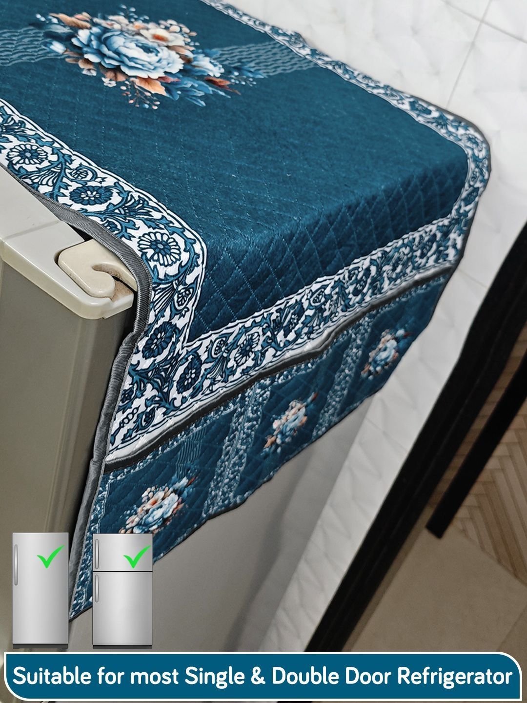 HOKIPO Ocean Blossom Quilted Fridge Cover with Side Pockets 55x130cm - Image 2