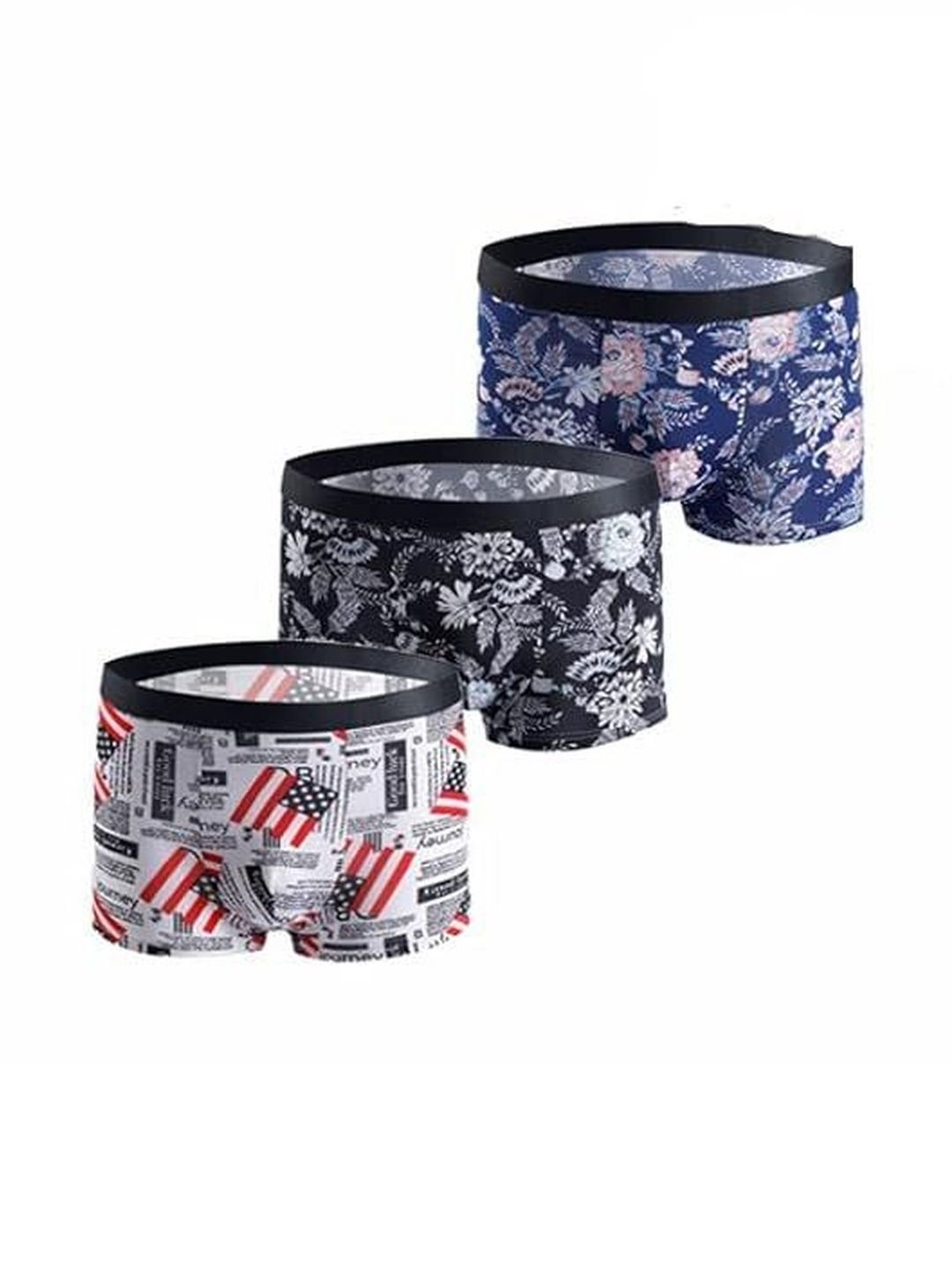 ASJAR Men Multi Colored Pack of 3 Brief Cotton Printed Breathable Underwear