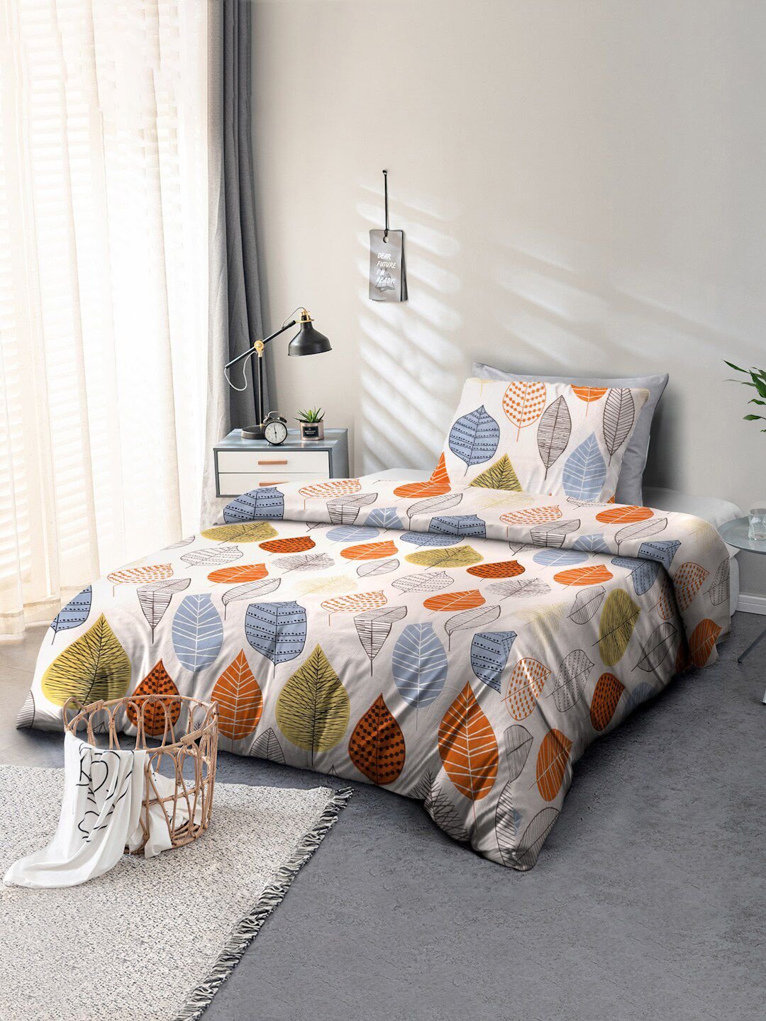 Glazed Cream Floral Microfiber 110 TC Single Coarse Bedsheet with a Pillow Cover-90 x 60 inches
