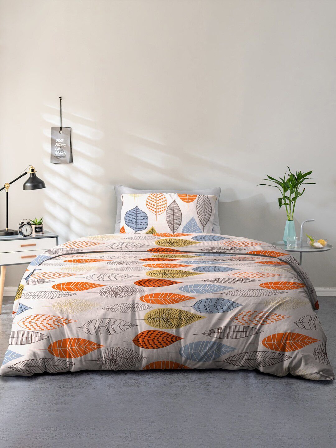 Glazed Cream Floral Microfiber 110 TC Single Coarse Bedsheet with a Pillow Cover-90 x 60 inches - Image 2