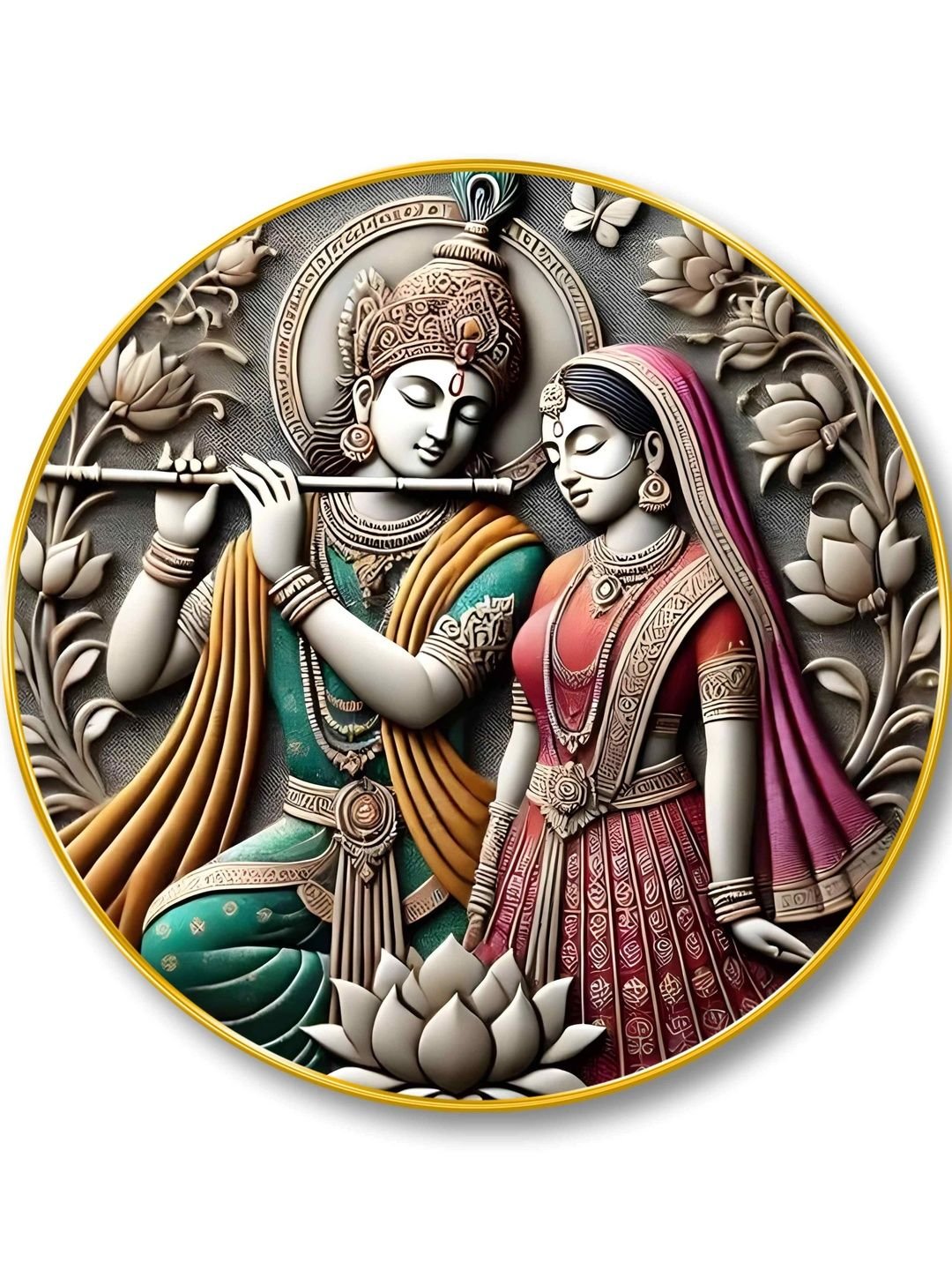 Grey And Blue Radha Krishna 3D Printed Religious Wall Art - Image 3