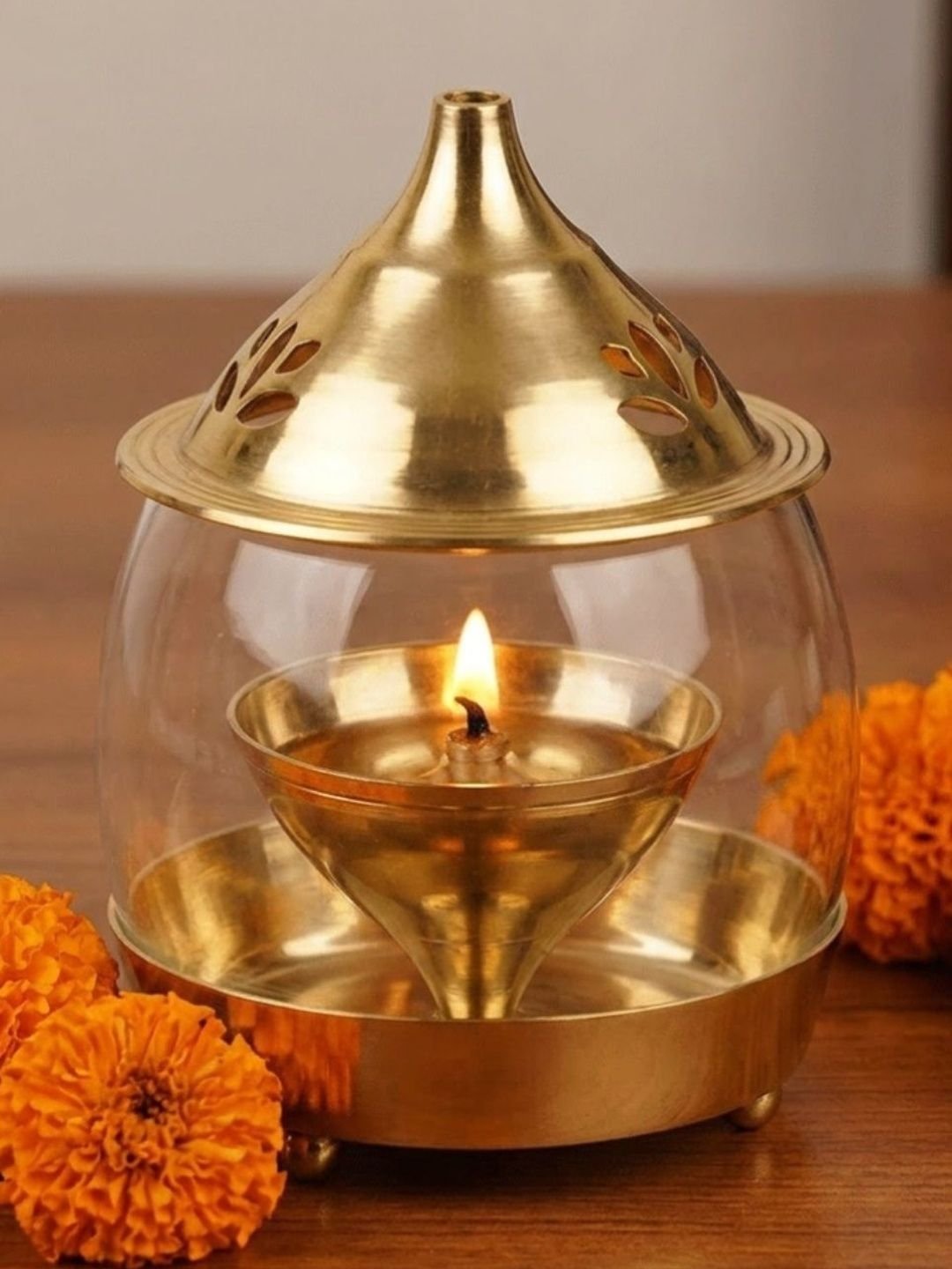 SD CREATIONS Yellow & Transparent Textured Akhand Jyot Diya