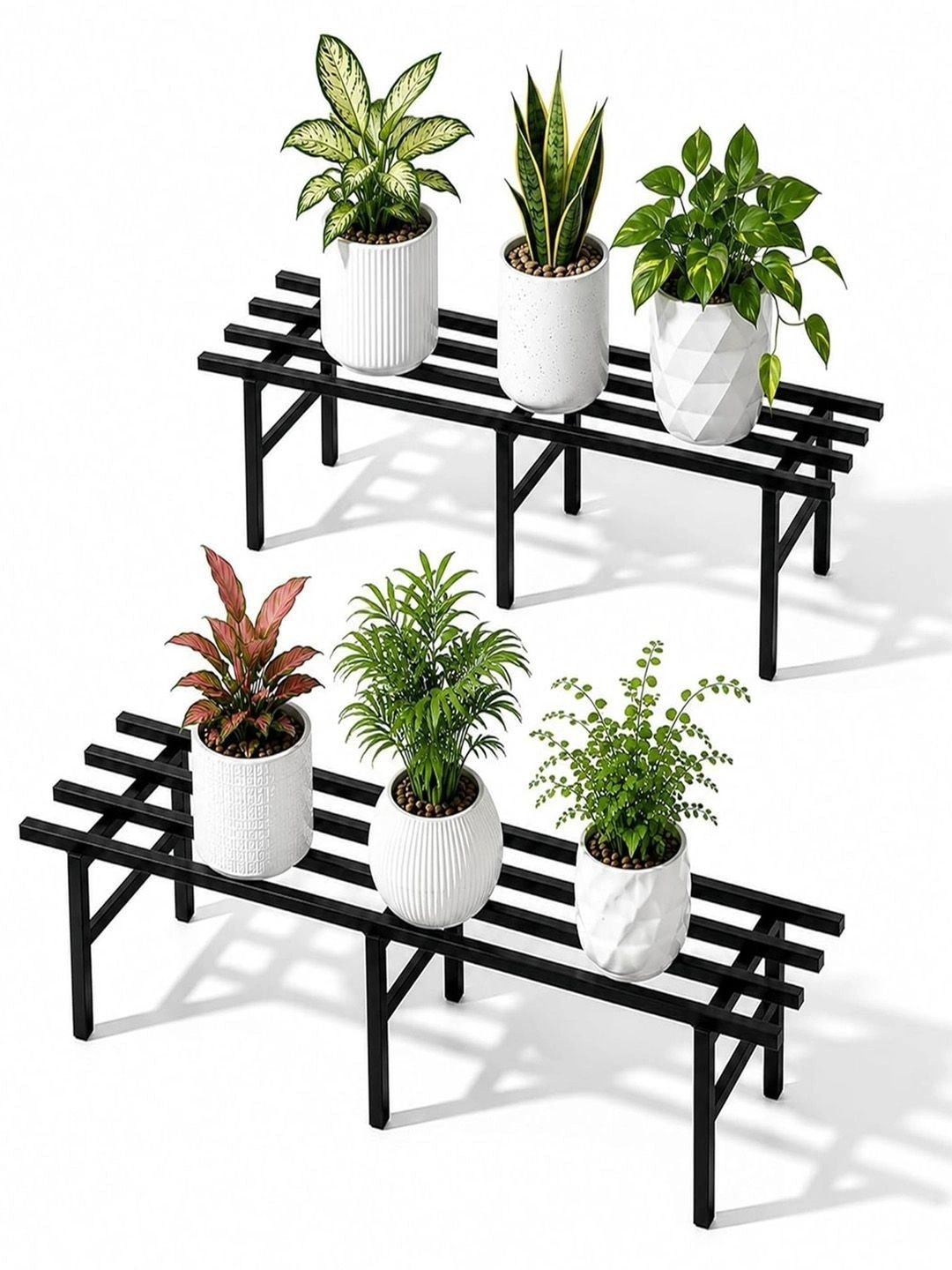 GADDA CO Black Set Of 2 Rust-Resistant & Powder-Coated Rectangular Plant Stand