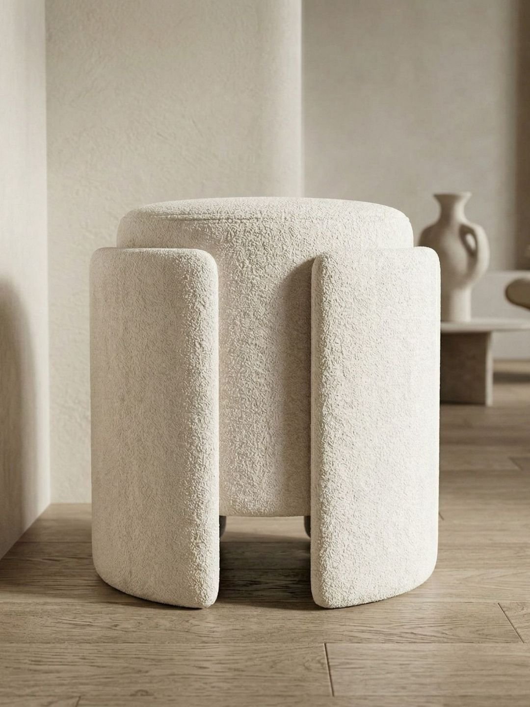 Horizontal Eight White Wood Round Ottomans