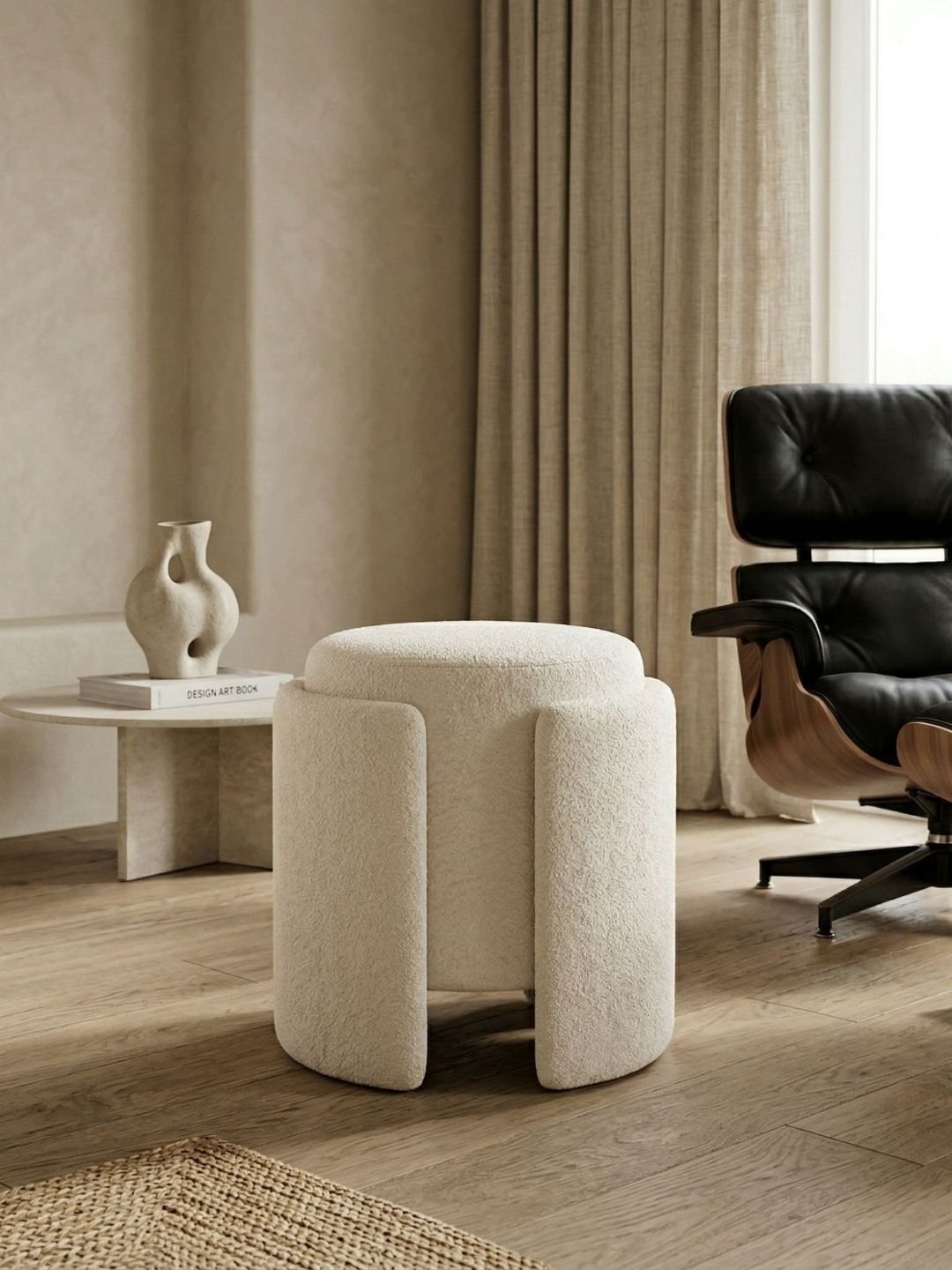 Horizontal Eight White Wood Round Ottomans - Image 2