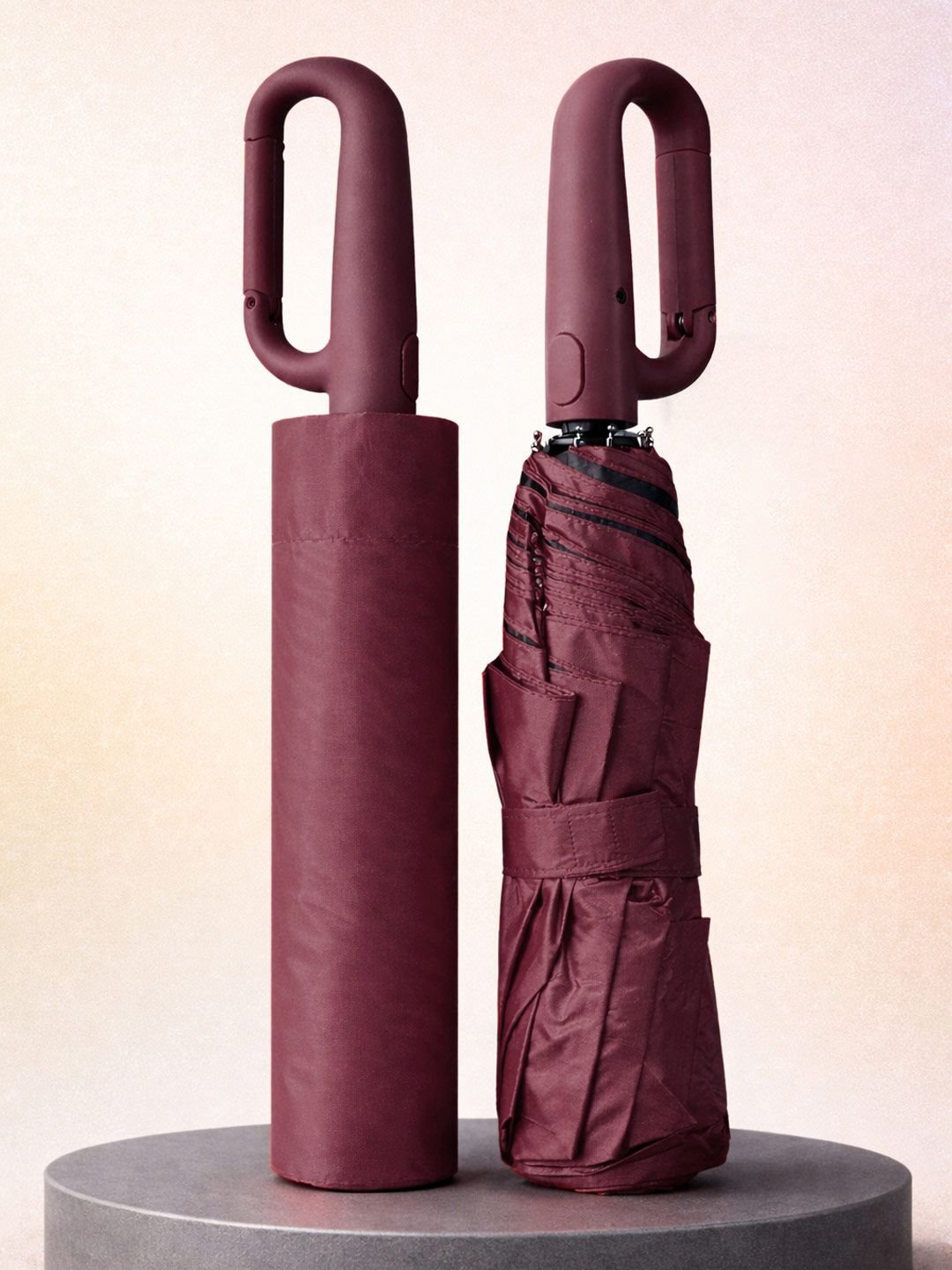 FABINALIV Maroon Solid Auto ON/OFF Waterproof Automatic Compact Umbrella