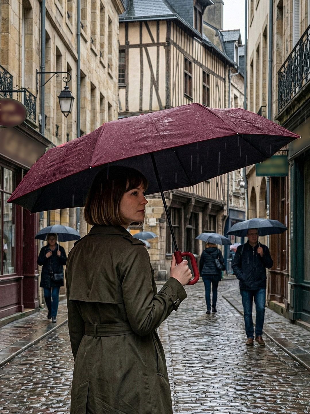 FABINALIV Maroon Solid Auto ON/OFF Waterproof Automatic Compact Umbrella - Image 3
