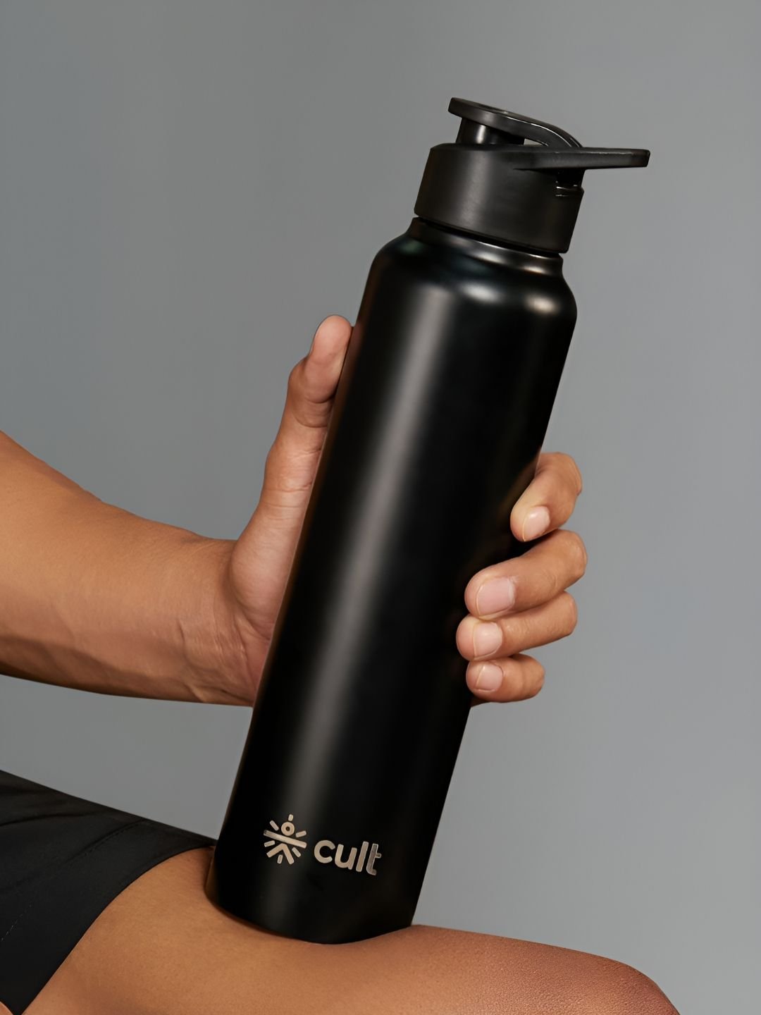 Black Brand Logo Stainless Steel Light-weight Flask - 1L