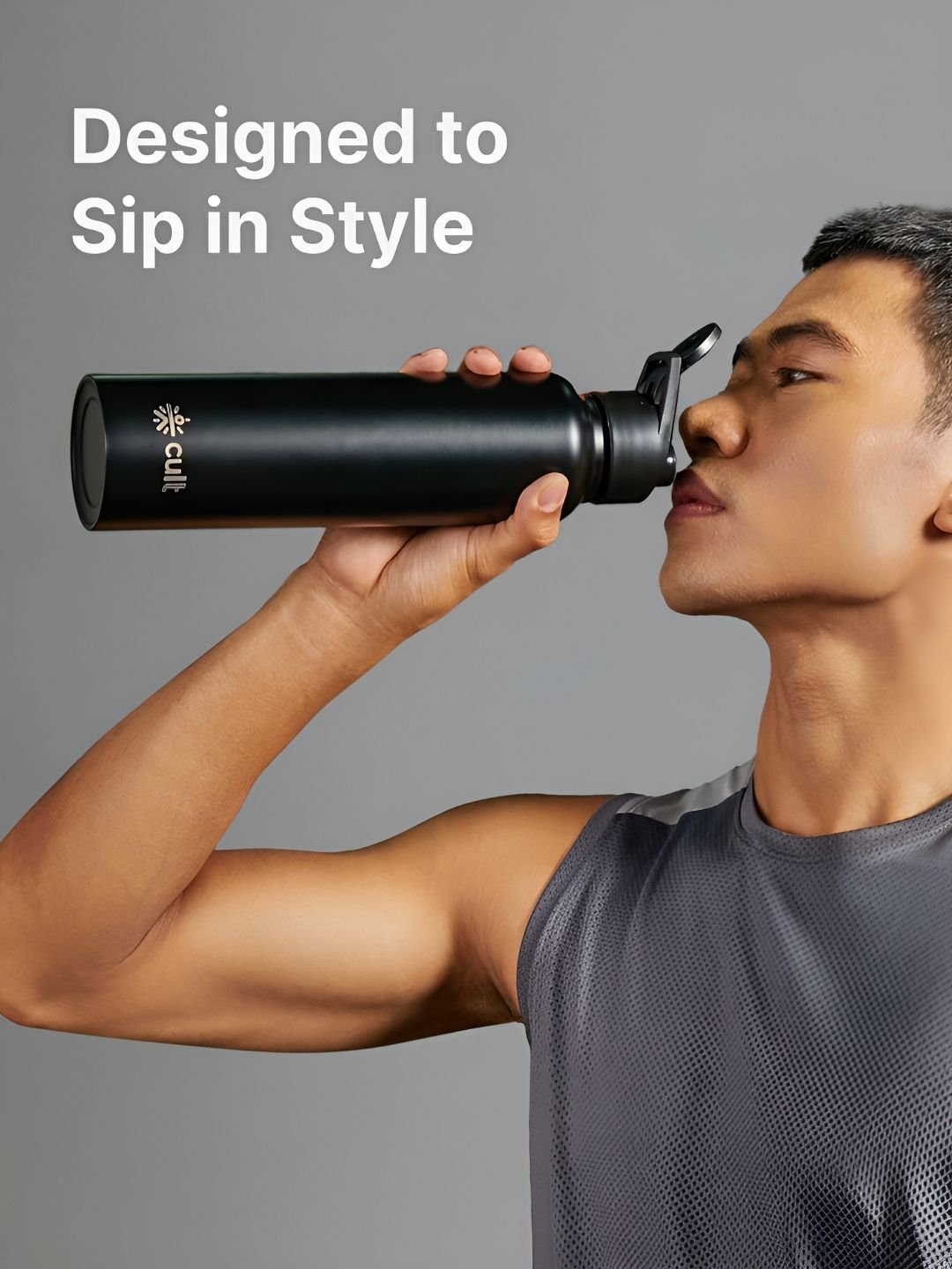 Black Brand Logo Stainless Steel Light-weight Flask - 1L - Image 2