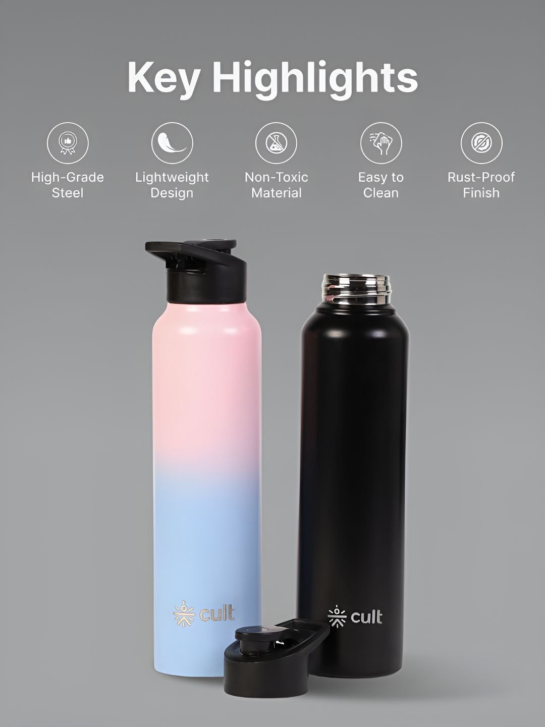 Black Brand Logo Stainless Steel Light-weight Flask - 1L - Image 3