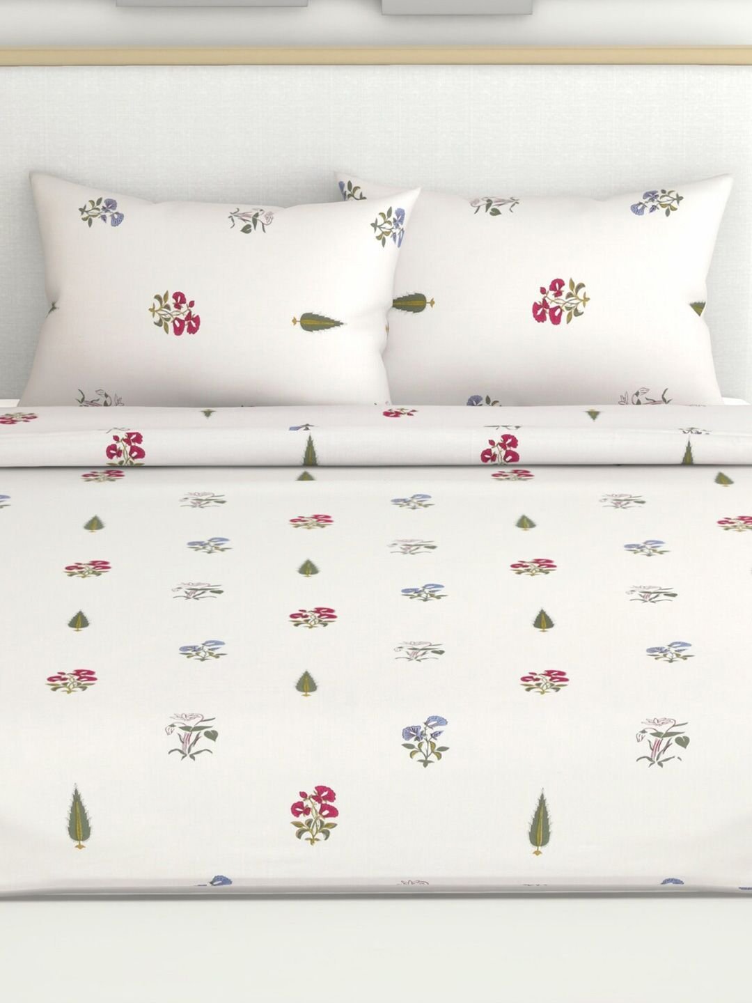 haus & kinder Floral Motifs White Floral Cotton Breathable 186 TC Queen Fine Bedsheet with 2 Pillow Covers-100 x 90 inches - Image 2