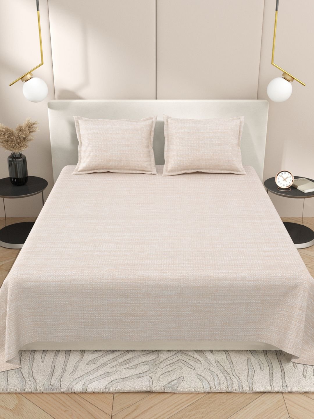 DREAM WEAVERZ Beige Pure Cotton 220 TC King Superfine Bedsheet Set-108 x 89 inches - Image 2