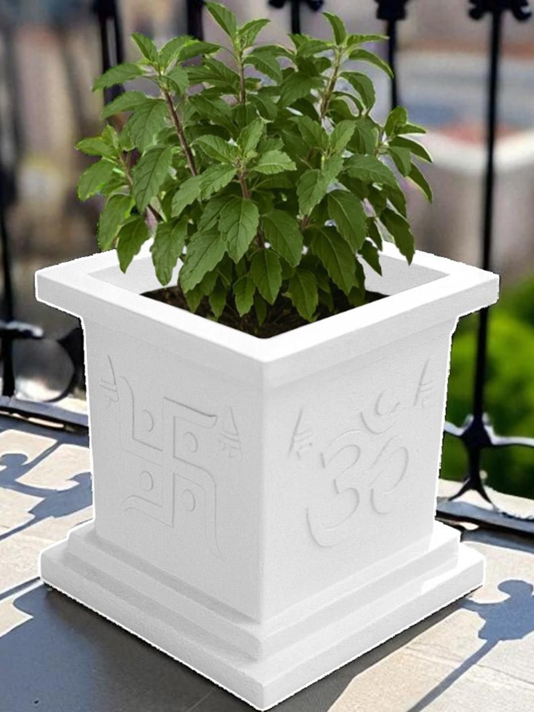 Go Hooked White Tulsi Traditional Decorative Indoor Outdoor Planter