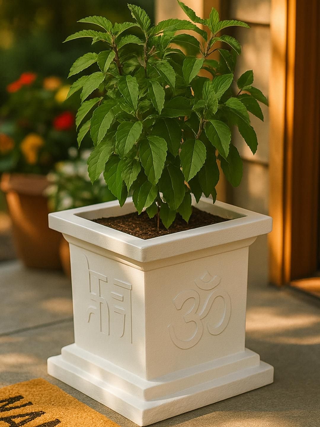 Go Hooked White Tulsi Traditional Decorative Indoor Outdoor Planter - Image 2
