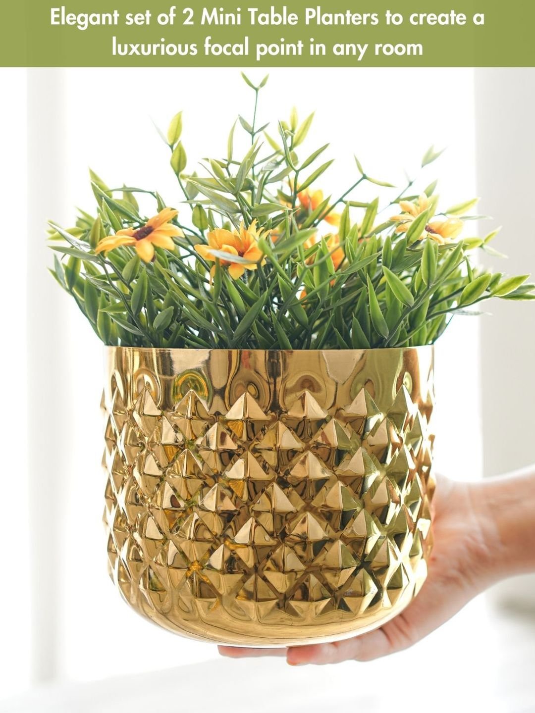 Gold Toned Pineapple Metal Texture Planter Without Plant - Image 3