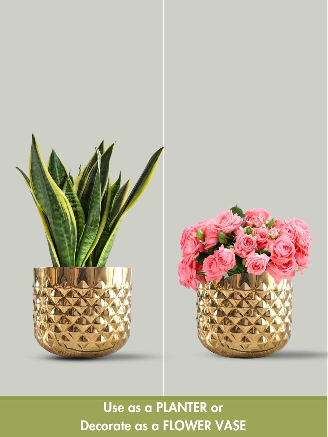 Gold Toned Pineapple Metal Texture Planter Without Plant - Image 4
