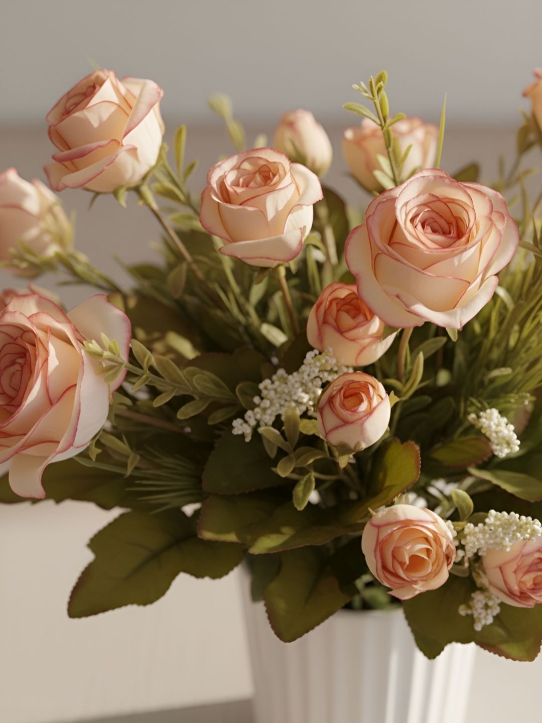 Peach & Green 2 Pieces Rose Artificial Flower - Image 2