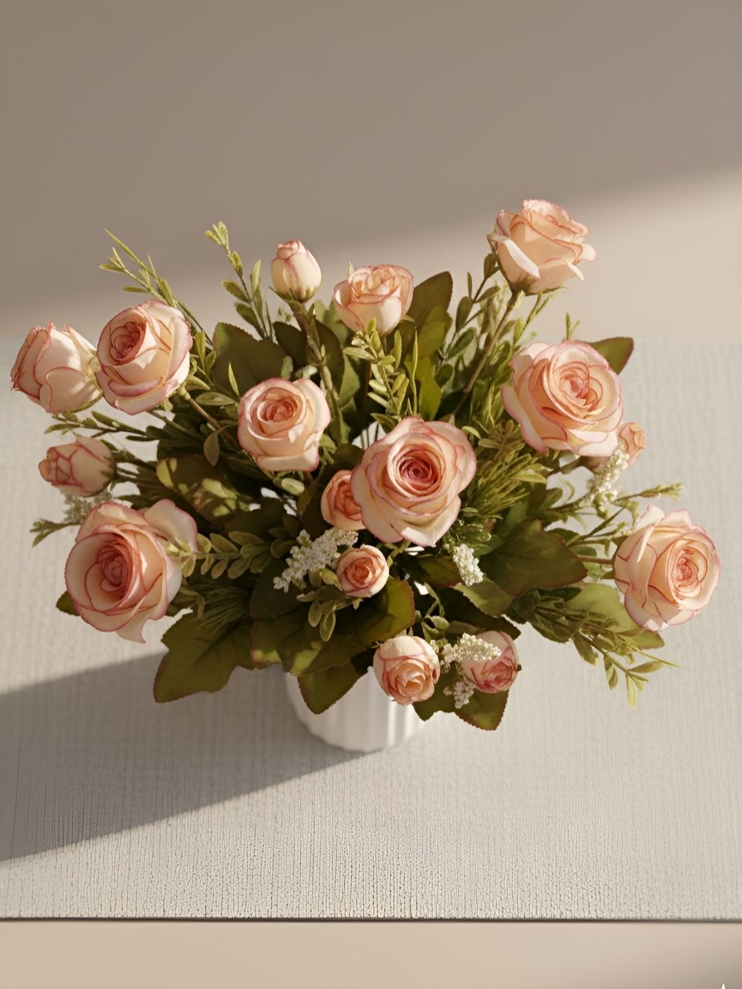 Peach & Green 2 Pieces Rose Artificial Flower - Image 3