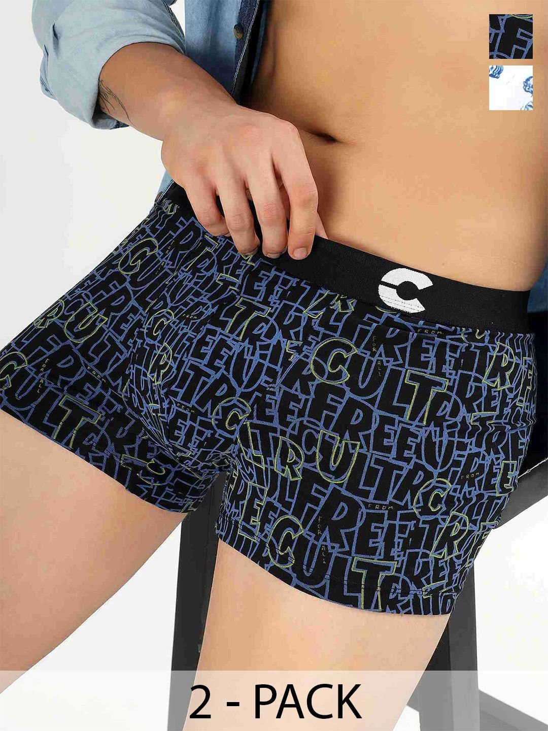 FREECULTR Men Pack Of 2 Printed Cotton Long Trunks