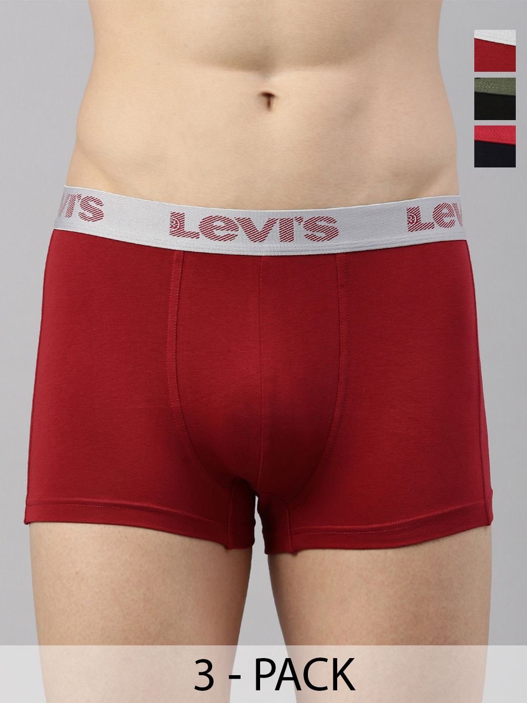 Levis Levis Men Pack of 3 Solid Stretch Cotton Shorter Length Trunk with Smartskin Technology