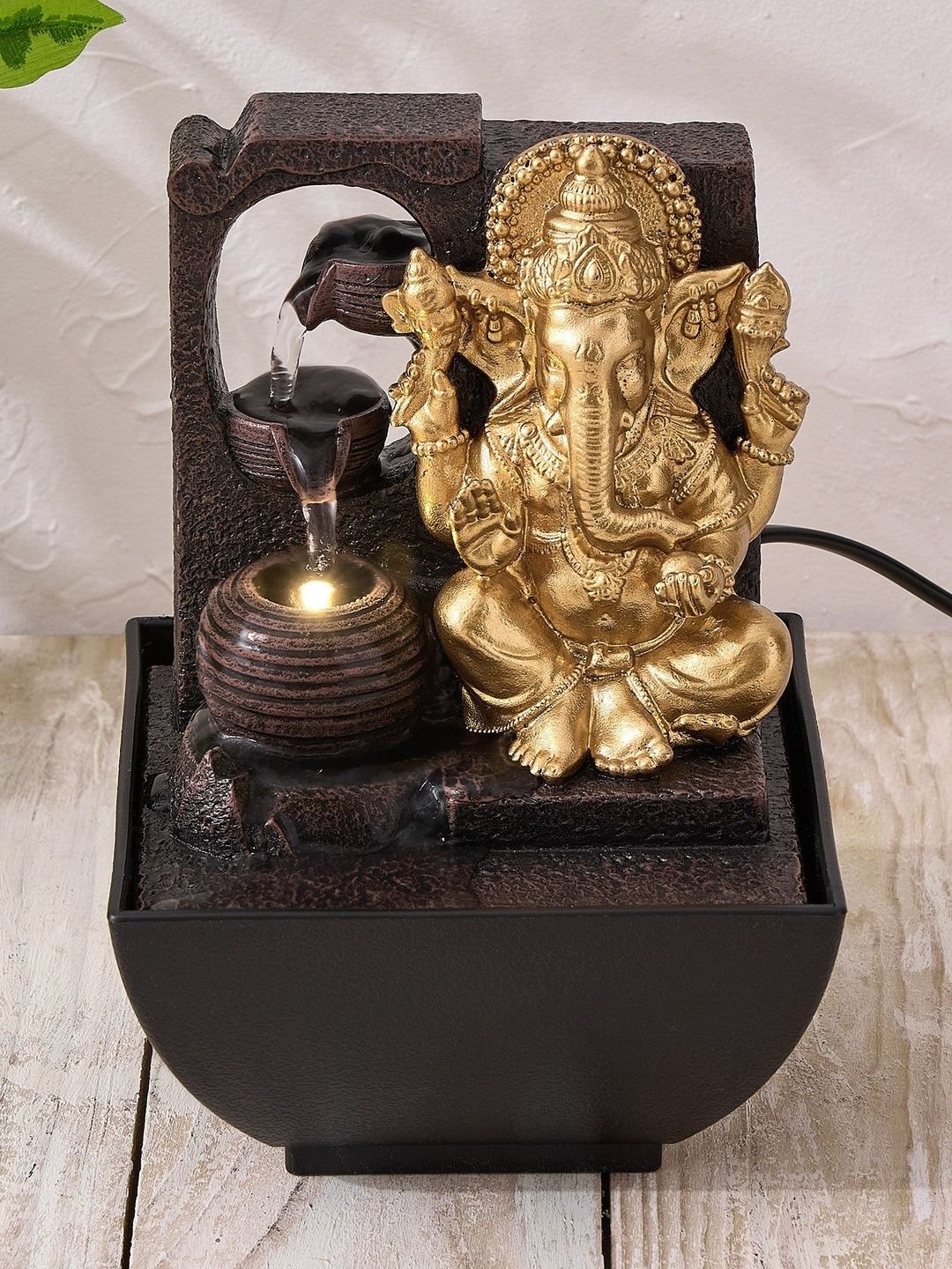 Home Centre Beige & Black Mini Ganesha Water Fountain