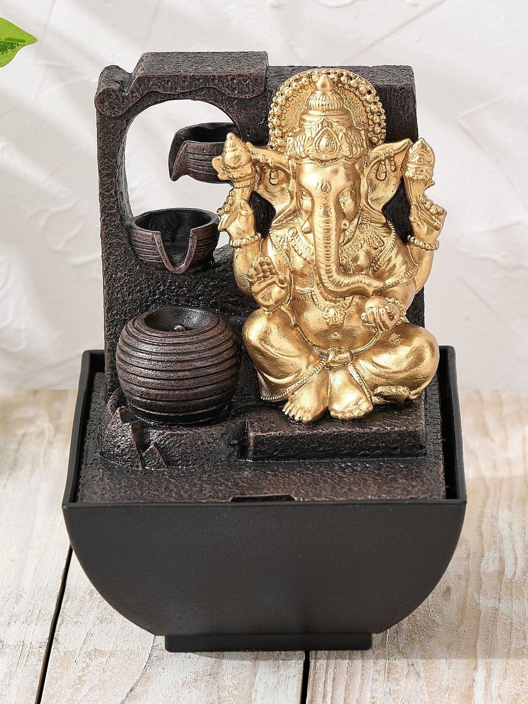 Home Centre Beige & Black Mini Ganesha Water Fountain - Image 2