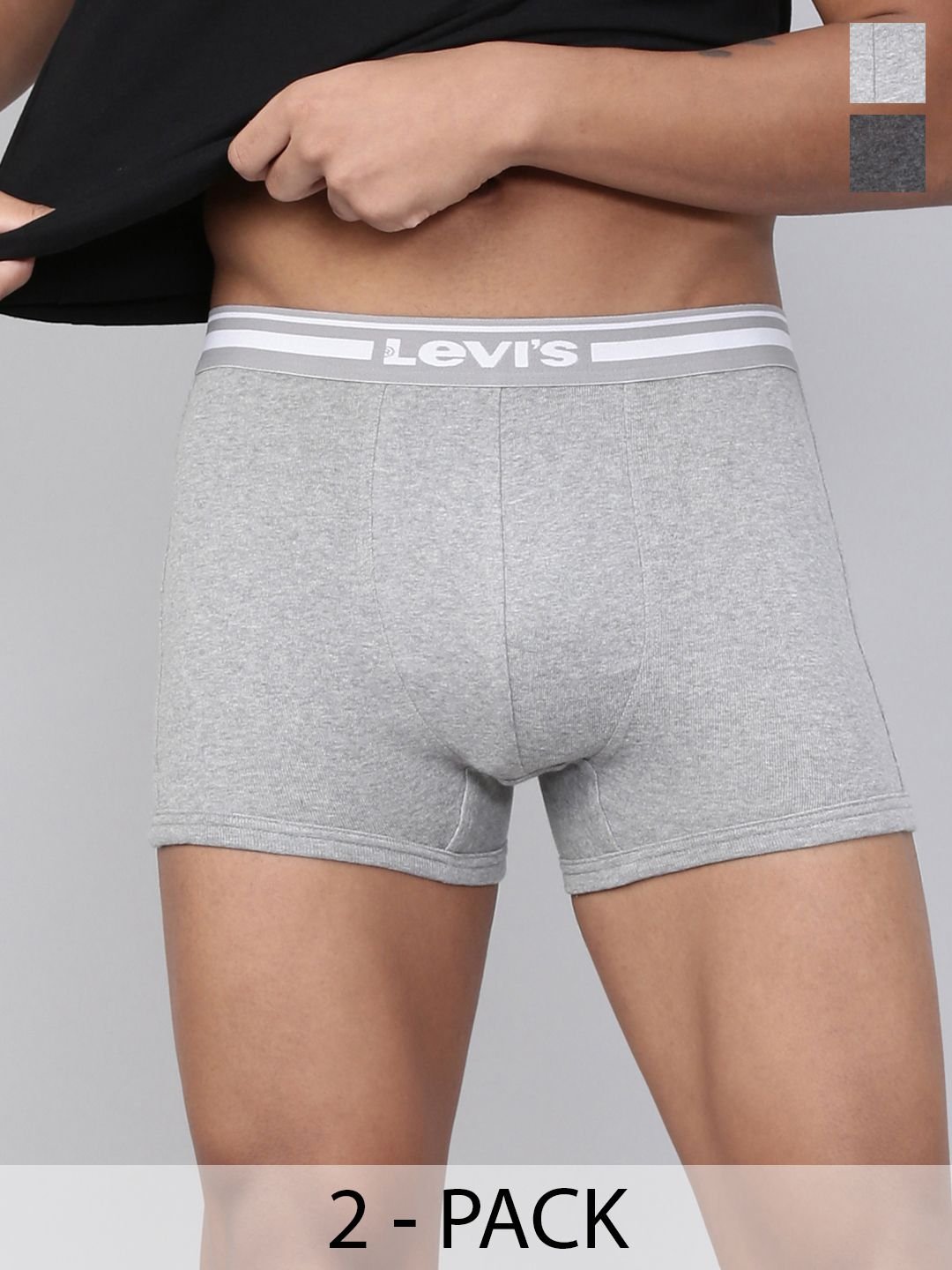 Levis Men Pack of 2 Solid Cotton Rib Ultrasoft Waistband with Shorter Length Trunk