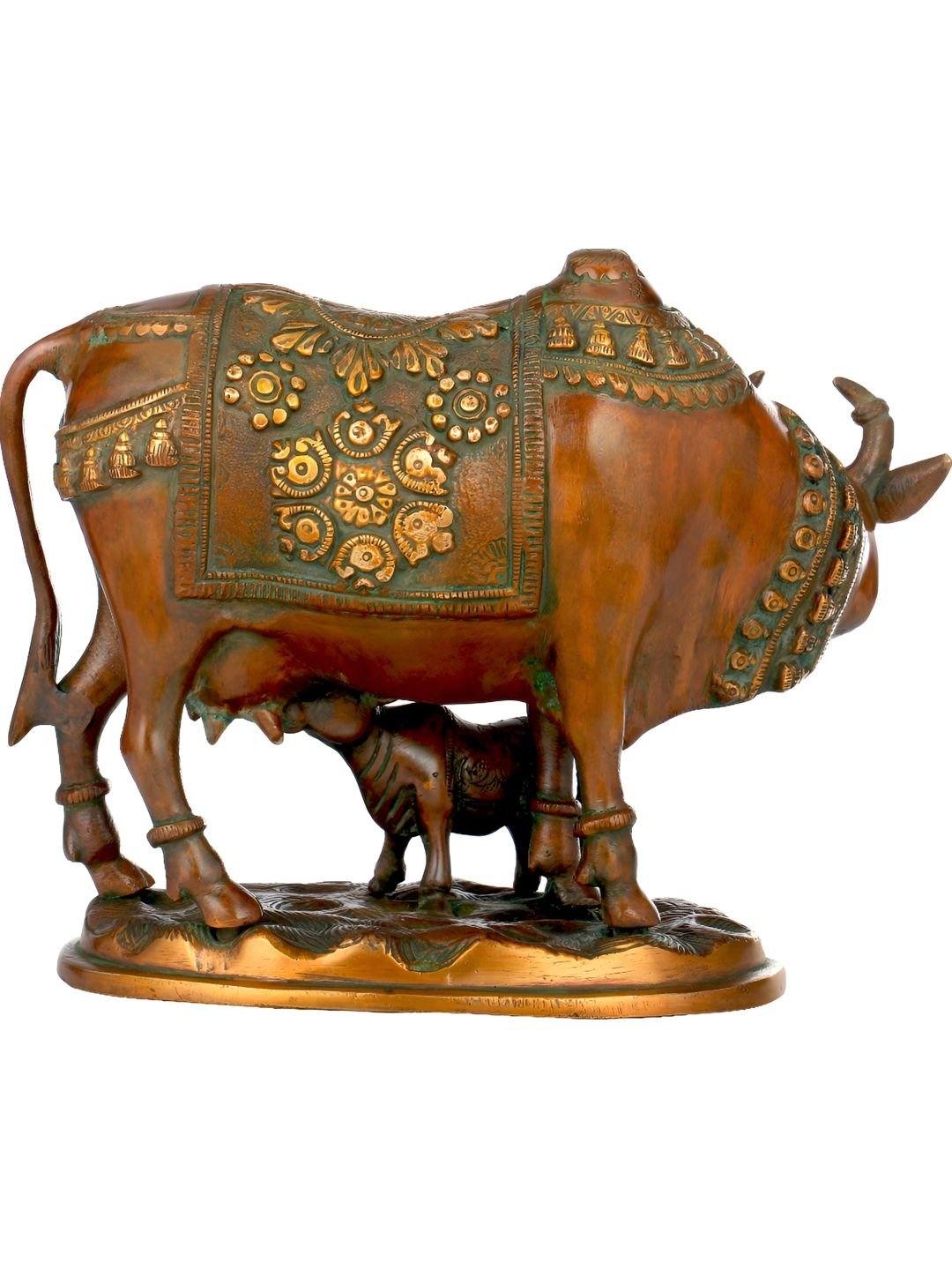 Exotic India Cow and Calf Brown Brass Metallic Living Room Medium Showpiece - 7 Inches - Image 3