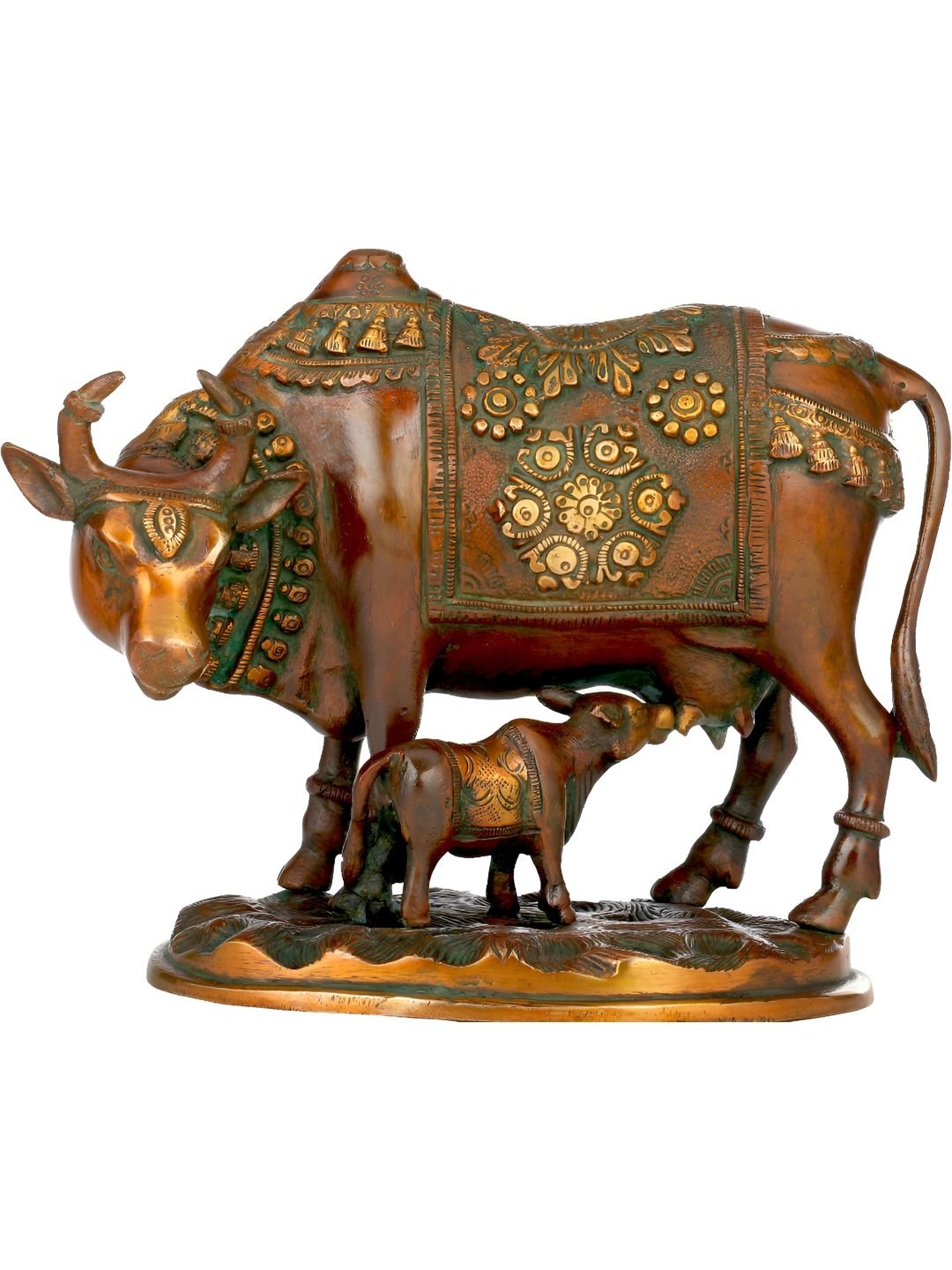 Exotic India Cow and Calf Brown Brass Metallic Living Room Medium Showpiece - 7 Inches - Image 4