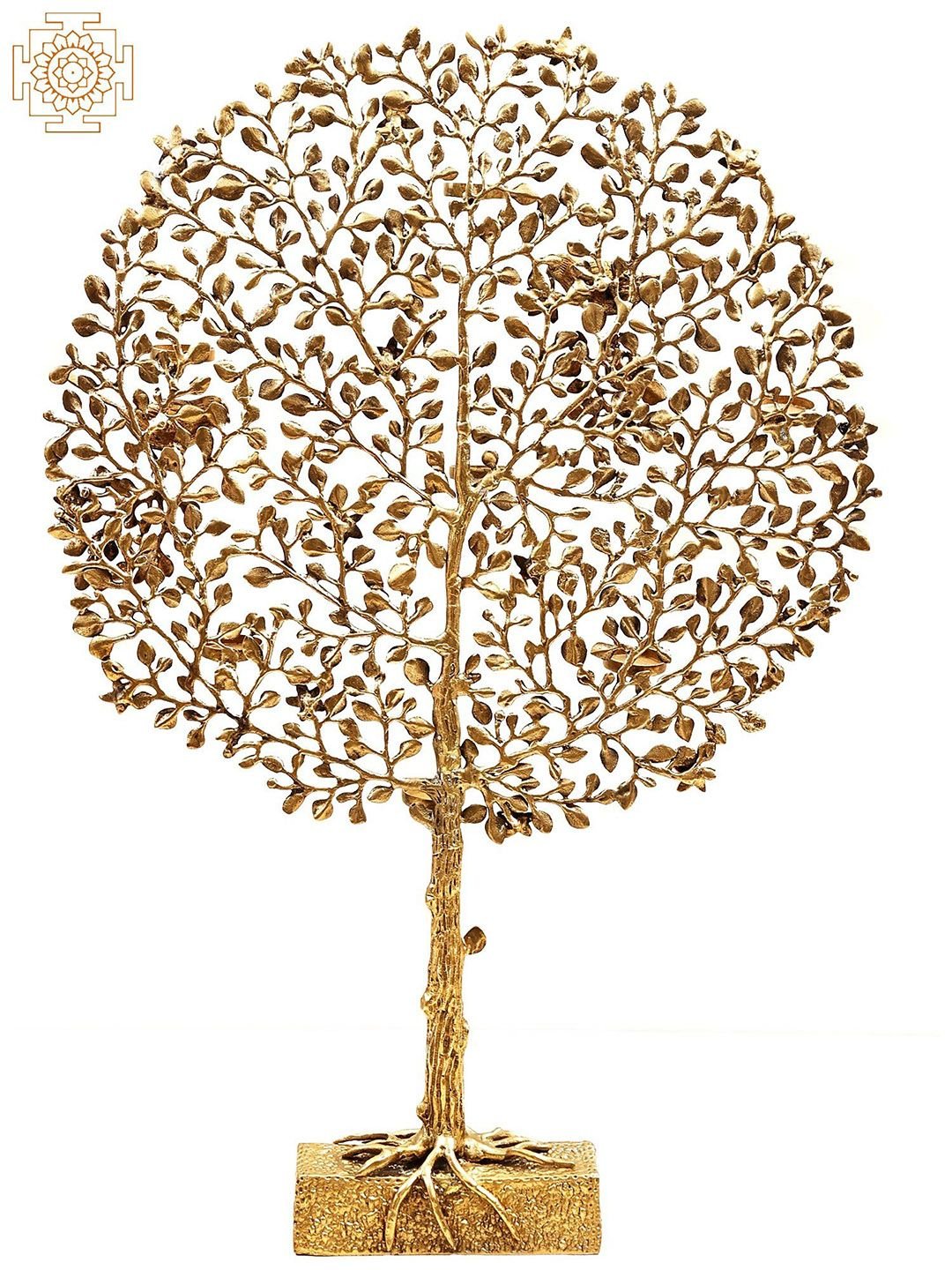 Tree with Candle Holder Gold Brass Metallic Living Room Hand Made Extra Large Showpiece - 3.5 Inches